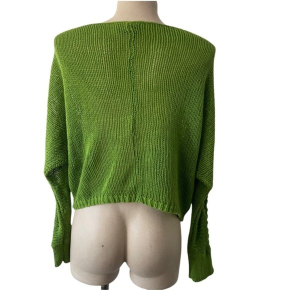 WOODEN SHIPS Women's Green Open Knit Long Sleeve Pullover Sweater Small/Medium - Picture 8 of 11